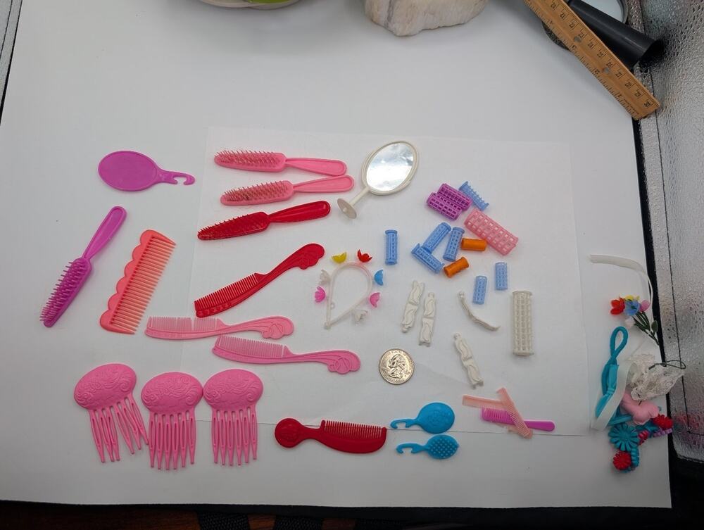 Huge Lot Vintage Mattel Barbie Doll Hair Care Accessories Combs Brushes Curlers